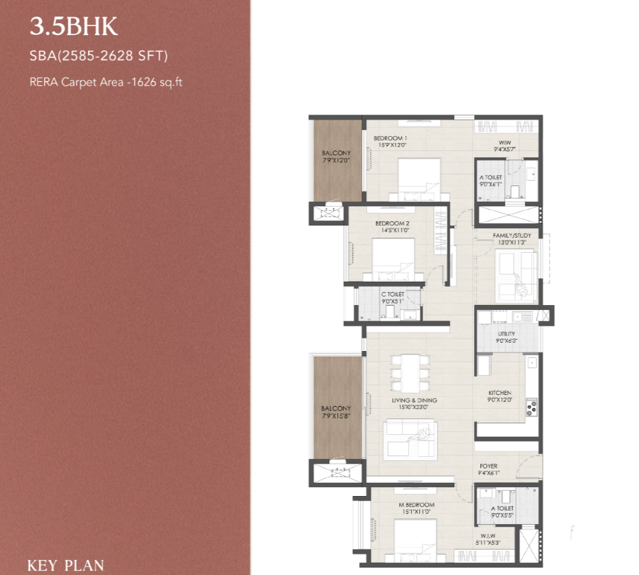 Vajram Chrysanthemum 3.5 BHK Spacious Floor Plan