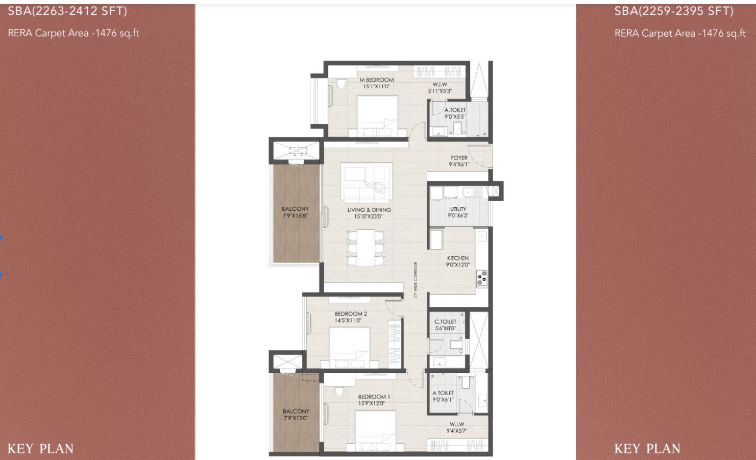 Vajram Chrysanthemum 3 BHK Luxury Floor Plan Type 1
