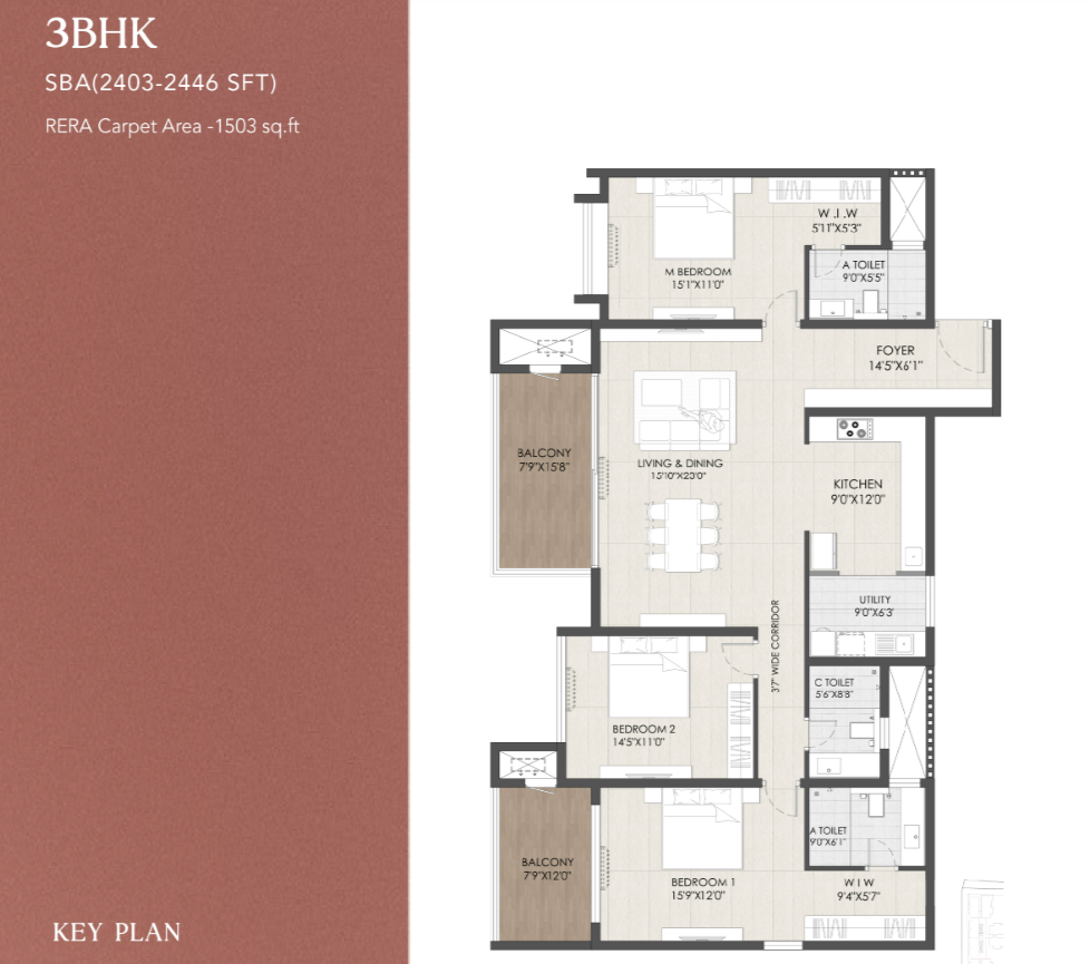 Vajram Chrysanthemum 3 BHK Floor Plan Type 3